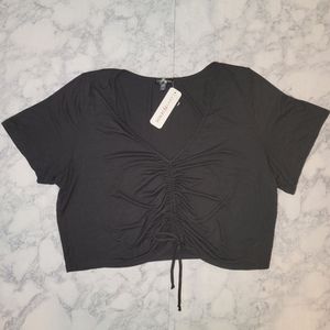 Curvy Sense Black Crop Top Shortsleeve V-neck 3X NWT